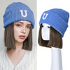 Short hair hat wig connected with Blue knitting hat wig - Effortless Glamor