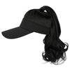 Ponytail Medium Length Curly Hair Open Top Black Hat Wig - Effortless Glamor