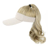 Ponytail Medium Length Curly Hair Open Top Yellow Hat Wig - Effortless Glamor