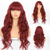 Ombre Red Long Body Wavy Natural Wigs with Bang - Effortless Glamor