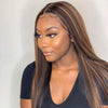 Brown Highlights Long Straight Hair Mini Lace Front Wig