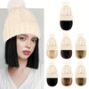 beanie Hat with Hair Extensions Cap Attached 9.5'' Straight Short Bob Hairpiece Wig - Effortless Glamor