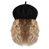 Wigyy Black Berets Cap with 8 Inch Wavy Curly Hat Wig - Effortless Glamor