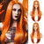 Long WaveOrange Lace Wig for Women Daily Makeup Heat Resistant Fiber Middle Deep T Part Synthetic Lace Front Wigs