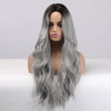 26 inch Long Silver Wig for Women Ombre Silver Grey Wigs Middle Part Wavy Cosplay Wig - Effortless Glamor