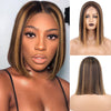 Ins Hot Mixed Dark Brown and Blonde Color Synthetic Wigs Short Straight Bob - Effortless Glamor