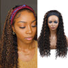 Afro Curly Long Brown Natural Water Wave Wig with Headband - Effortless Glamor