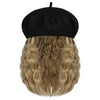 Wigyy Black Berets Cap with 8 Inch Wavy Curly Hat Wig - Effortless Glamor