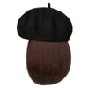 Wigyy Bob Hat Wig 9.5 Inch Straight Short Synthetic Bobo wigs Hat with hair Natural balck French Wool Artist Attached - Effortless Glamor