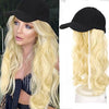 Black Baseball Cap Gold Big Wave Long Volume Wig - Effortless Glamor