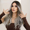 Women's Long Curly Hair In The Middle Part Of The Big Wave Of Gray And Gold Mixed Color Pick Dye Wig