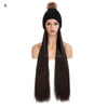 Long Straight Synthetic Wig With Hat Autumn Winter Knitted Hat Wig - Effortless Glamor