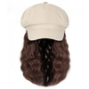 Newsboy Cap with 10 Inch Wavy Curly Hair Extensions for Women - Effortless Glamor