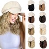 Newsboy Cap with 10 Inch Wavy Curly Hair Extensions for Women - Effortless Glamor