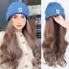 17inch Long Wavy Wig Blue Soft Knit Cap - Effortless Glamor