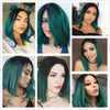 Ins Hot Ombre GreenBob Mini Lace Wigs - Effortless Glamor