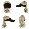 Ponytail Medium Length Curly Hair Open Top Black Hat Wig - Effortless Glamor