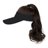 Ponytail Medium Length Curly Hair Open Top Black Hat Wig - Effortless Glamor