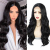 Long Black Wavy Mid Part Wide Lace Front Wigs - Effortless Glamor