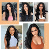 Long Black Wavy Mid Part Wide Lace Front Wigs - Effortless Glamor