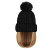 beanie Hat with Hair Extensions Cap Attached 9.5'' Straight Short Bob Hairpiece Wig - Effortless Glamor