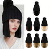 beanie Hat with Hair Extensions Cap Attached 9.5'' Straight Short Bob Hairpiece Wig - Effortless Glamor