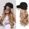 Wigyy Black Baseball Cap with Wavy Hair Wig - Effortless Glamor