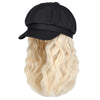 Newsboy Cap with 10 Inch Wavy Curly Hair Extensions for Women - Effortless Glamor