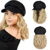 Newsboy Cap with 10 Inch Wavy Curly Hair Extensions for Women - Effortless Glamor