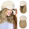 White Newsboy Cap with 10 Inch Wavy Curly Hair Extensions for Women - Effortless Glamor