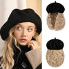 Wigyy Black Berets Cap with 8 Inch Wavy Curly Hat Wig - Effortless Glamor