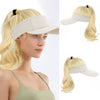 Ponytail Medium Length Curly Hair Open Top Yellow Hat Wig - Effortless Glamor