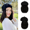 Wigyy Black Berets Cap with 8 Inch Wavy Curly Hat Wig - Effortless Glamor