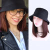 Black Bucket Cap Short Straight Hair Wig Suitable For Daily Party Use - Effortless Glamor