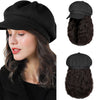 Newsboy Cap with 10 Inch Wavy Curly Hair Extensions for Women - Effortless Glamor