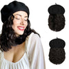 Wigyy Black Berets Cap with 8 Inch Wavy Curly Hat Wig - Effortless Glamor