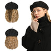 Wigyy Black Berets Cap with 8 Inch Wavy Curly Hat Wig - Effortless Glamor