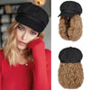 Newsboy Cap with 10 Inch Wavy Curly Hair Extensions for Women - Effortless Glamor