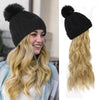 WigyyIns Hot Hat Hair Extension Long Wavy Curly Black Hat Wig - Effortless Glamor