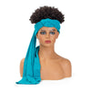 Hot Sexy Kinky Black Curly Wig with Long Water Blue Headband - Effortless Glamor