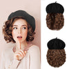 Wigyy Black Berets Cap with 8 Inch Wavy Curly Hat Wig - Effortless Glamor