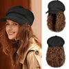 Newsboy Cap with 10 Inch Wavy Curly Hair Extensions for Women - Effortless Glamor