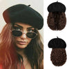 Wigyy Black Berets Cap with 8 Inch Wavy Curly Hat Wig - Effortless Glamor