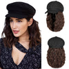 Newsboy Cap with 10 Inch Wavy Curly Hair Extensions for Women - Effortless Glamor