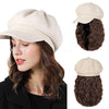 Newsboy Cap with 10 Inch Wavy Curly Hair Extensions for Women - Effortless Glamor