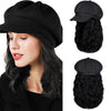 Newsboy Cap with 10 Inch Wavy Curly Hair Extensions for Women - Effortless Glamor