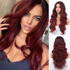 Ombre Red Long Body Wavy Natural Mini Lace Front Wigs - Effortless Glamor