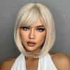 White Blonde Gray Synthetic Bob Wig with Bangs – Short, Straight, Heat Resistant, Perfect for Women’s Cosplay & Everyday Wear