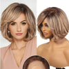 Chocolate Brown Remy Human Hair Lace Frontal Wigs with Bangs Short Wavy Bob Wig Transparent Lace Front Pixie Cut Hair for Women