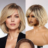 Chocolate Brown Remy Human Hair Lace Frontal Wigs with Bangs Short Wavy Bob Wig Transparent Lace Front Pixie Cut Hair for Women